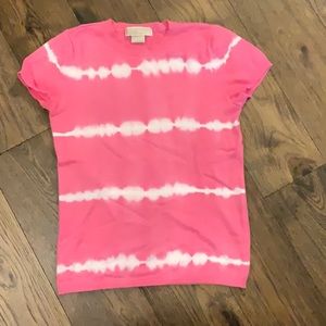 MICHAEL KORS TYE DYE PINK AND WHITE SHORT SLEEVE SWEATER, SIZE XS